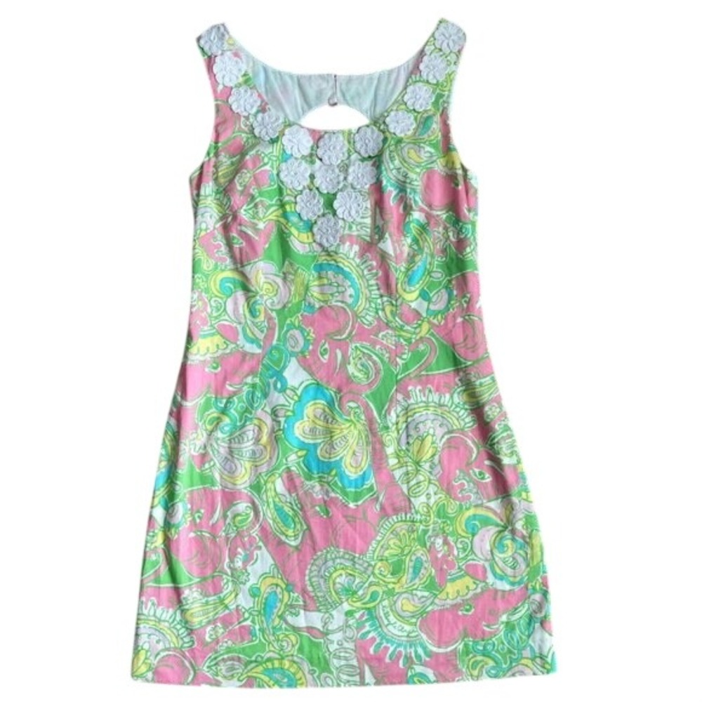 Lilly Pulitzer Nina Mini Shift Dress Chin chin Pink Paisley Floral Crochet 0 z0